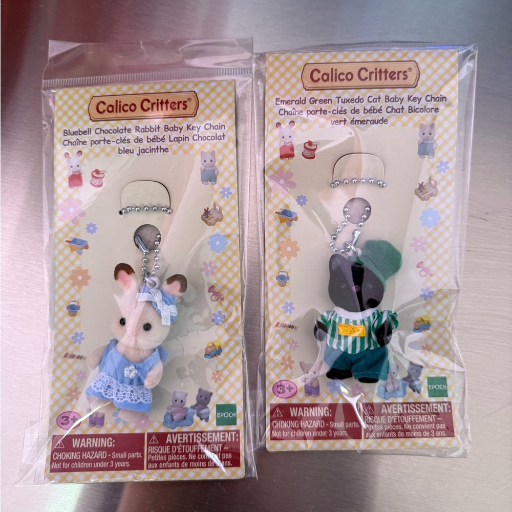 Bluebell Chocolate Rabbit Baby and Emerald Green Tuxedo Cat Baby Key Chains